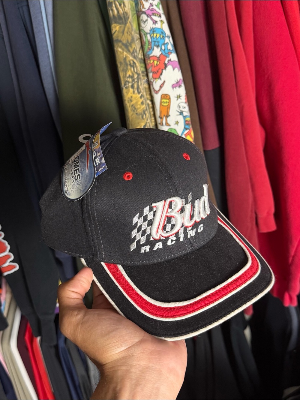 Vintage Bud Racing UniFit Hat Cap Men’s OSFA Black Deadstock NWT NASCAR 90s USA